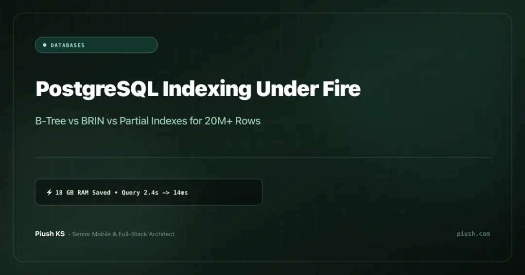 PostgreSQL Indexing Under Fire: B-Tree, BRIN, and Partial Indexes for 20M+ Rows